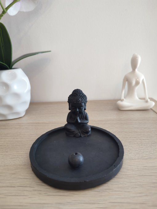 porte encens bouddha noir